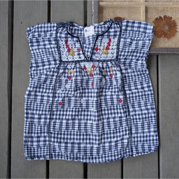 Anthropologie Kopal Freya Embroidered Gingham Top Cap Sleeve Boho Peasant Small - Picture 4 of 9